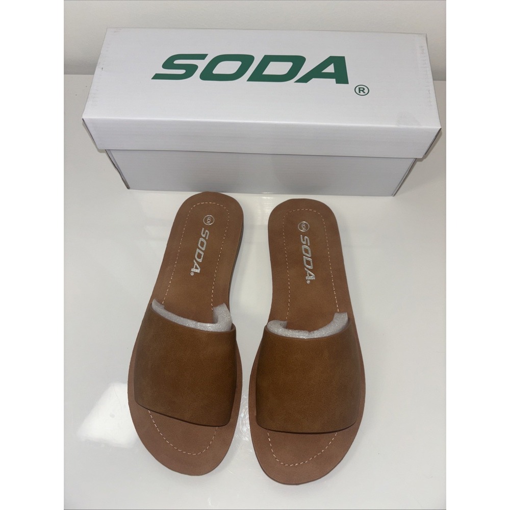 Soda Women Brown Tan Flat Slide Sandals Slip On Summer Shoes Size 6 NEW IN BOX